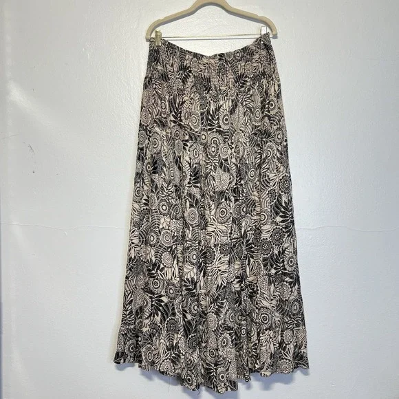 ANGIE Tropical Floral Maxi Skirt Boho Tiered Festival Womens 1X Pull On - Picture 6 of 13